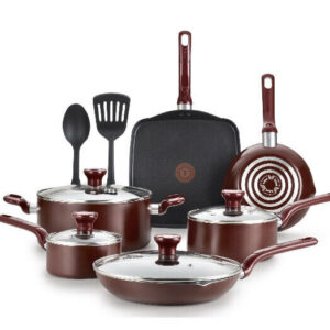 T-Fal Culinaire 16-Pc. Nonstick Aluminum Cookware Set. Red